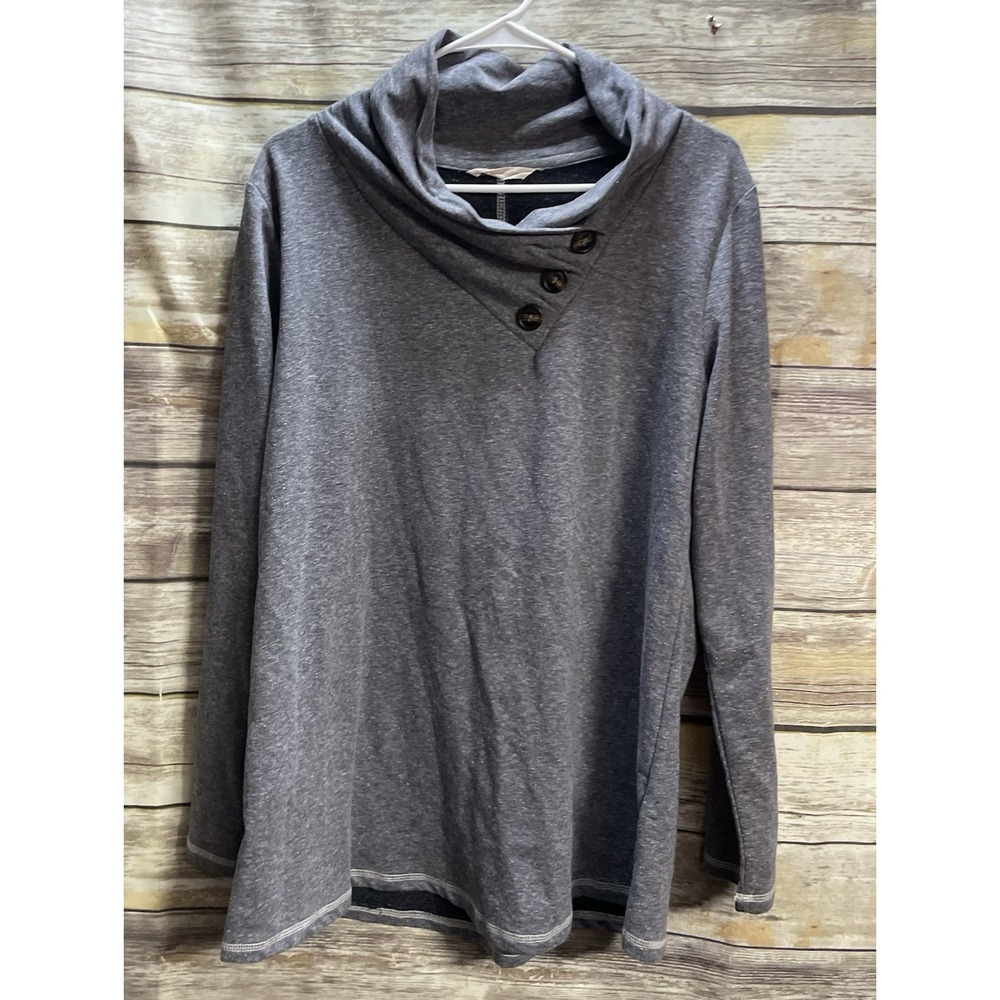Soft Surroundings Brinley Top Women's Large Gray‎ PullOver Pleated Cowl Neck